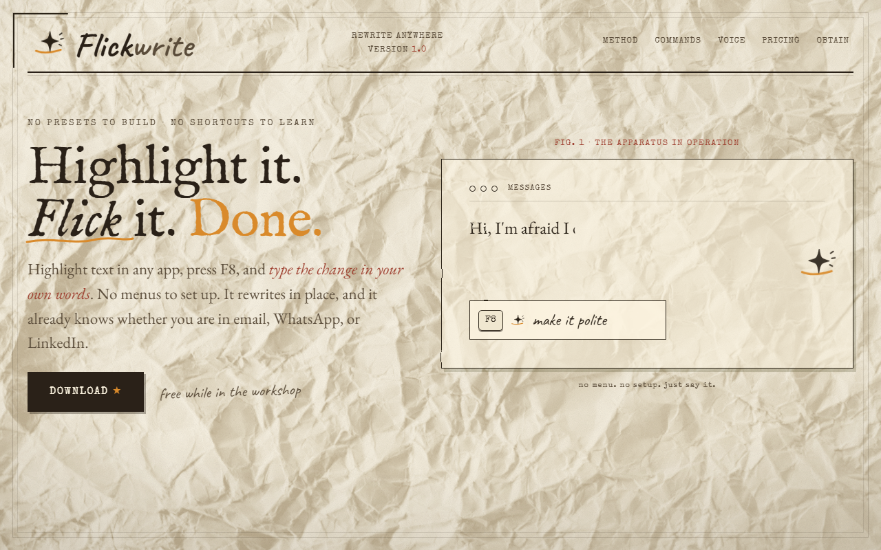 Flickwrite, the AI rewriting desktop app for Windows